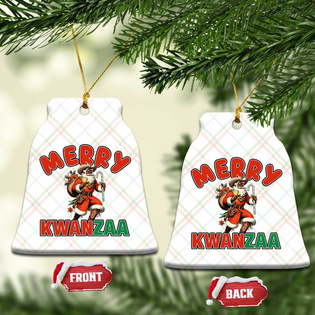 Merry Kwanzaa Cowboy Black Santa Ceramic Ornament African American Christmas Gift - Wonder Print Shop