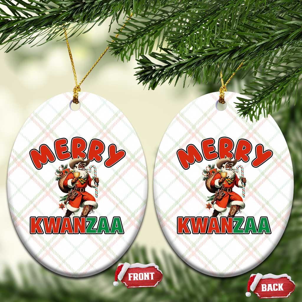 Merry Kwanzaa Cowboy Black Santa Ceramic Ornament African American Christmas Gift - Wonder Print Shop