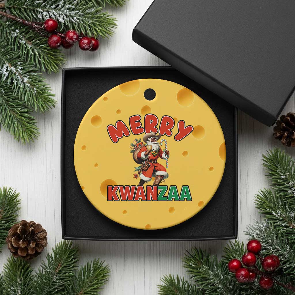 Merry Kwanzaa Cowboy Black Santa Ceramic Ornament African American Christmas Gift - Wonder Print Shop