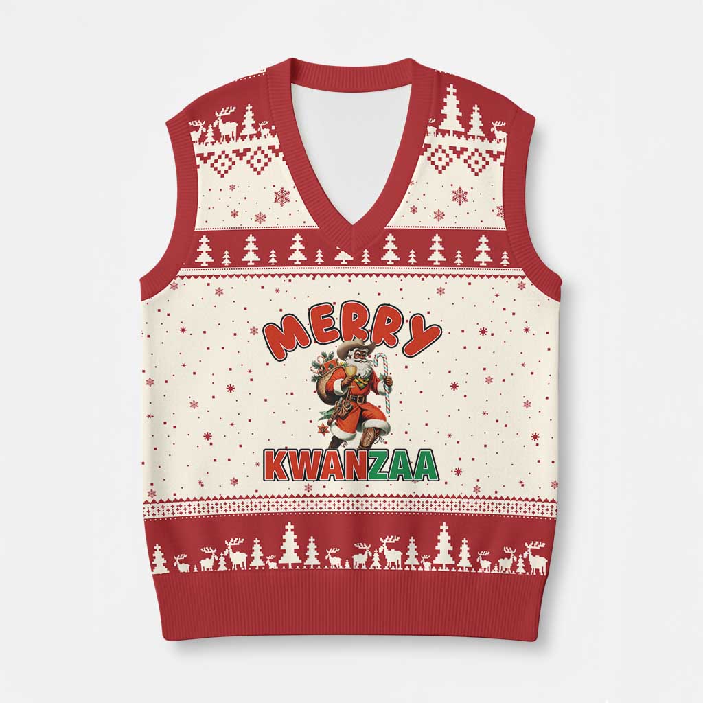 Merry Kwanzaa Cowboy Black Santa V-Neck Knit Sweater Vest African American Xmas Gift - Wonder Print Shop