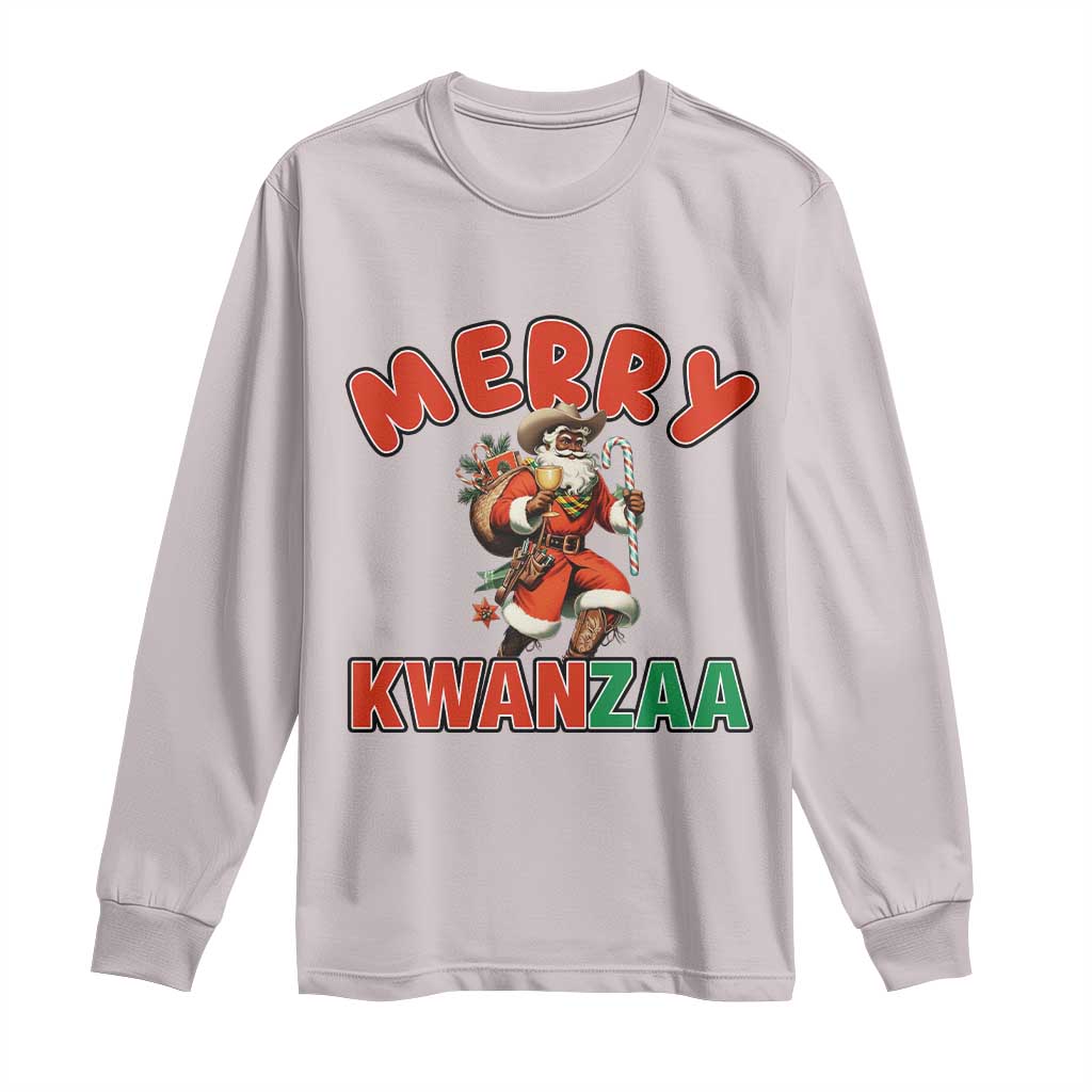 Merry Kwanzaa Cowboy Black Santa Long Sleeve Shirt African American Christmas Gift - Wonder Print Shop