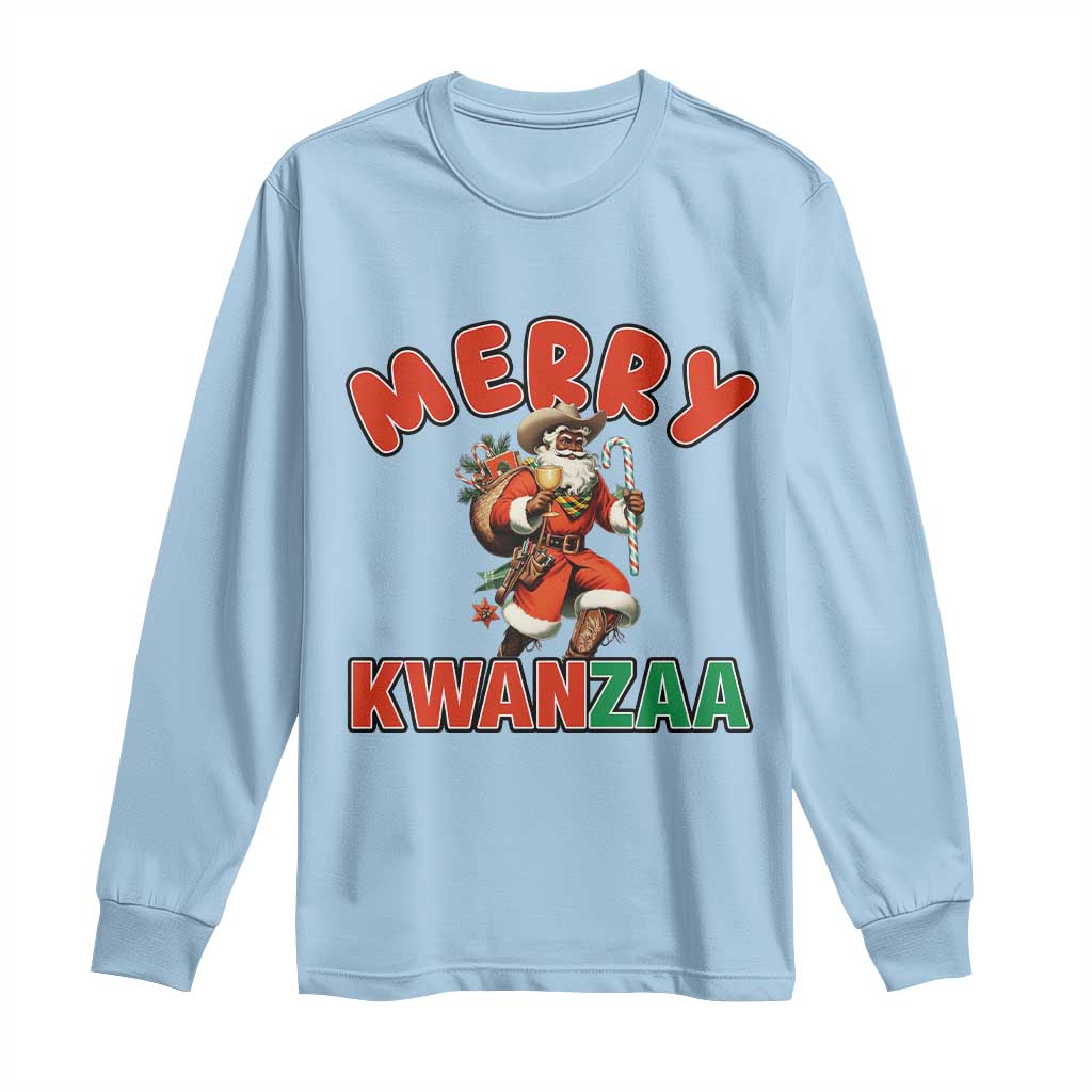 Merry Kwanzaa Cowboy Black Santa Long Sleeve Shirt African American Christmas Gift - Wonder Print Shop