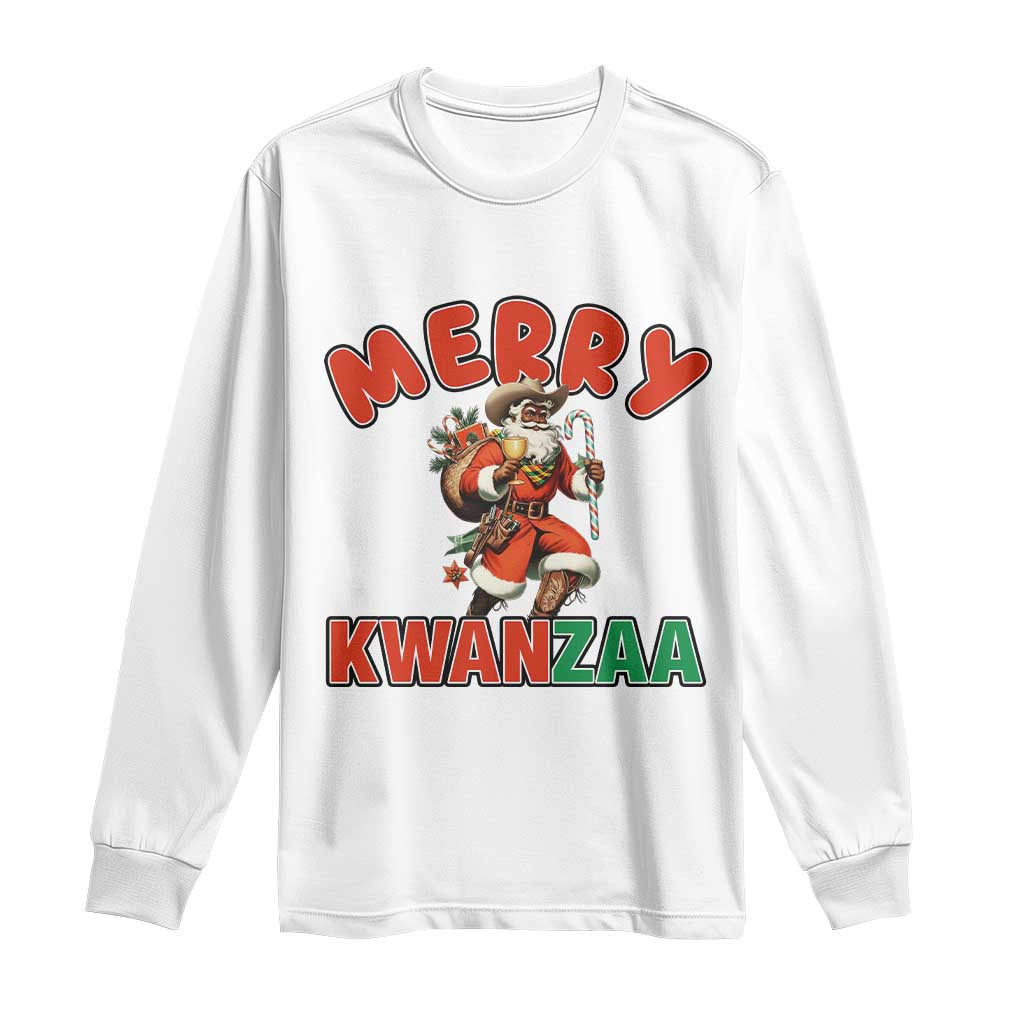 Merry Kwanzaa Cowboy Black Santa Long Sleeve Shirt African American Christmas Gift - Wonder Print Shop