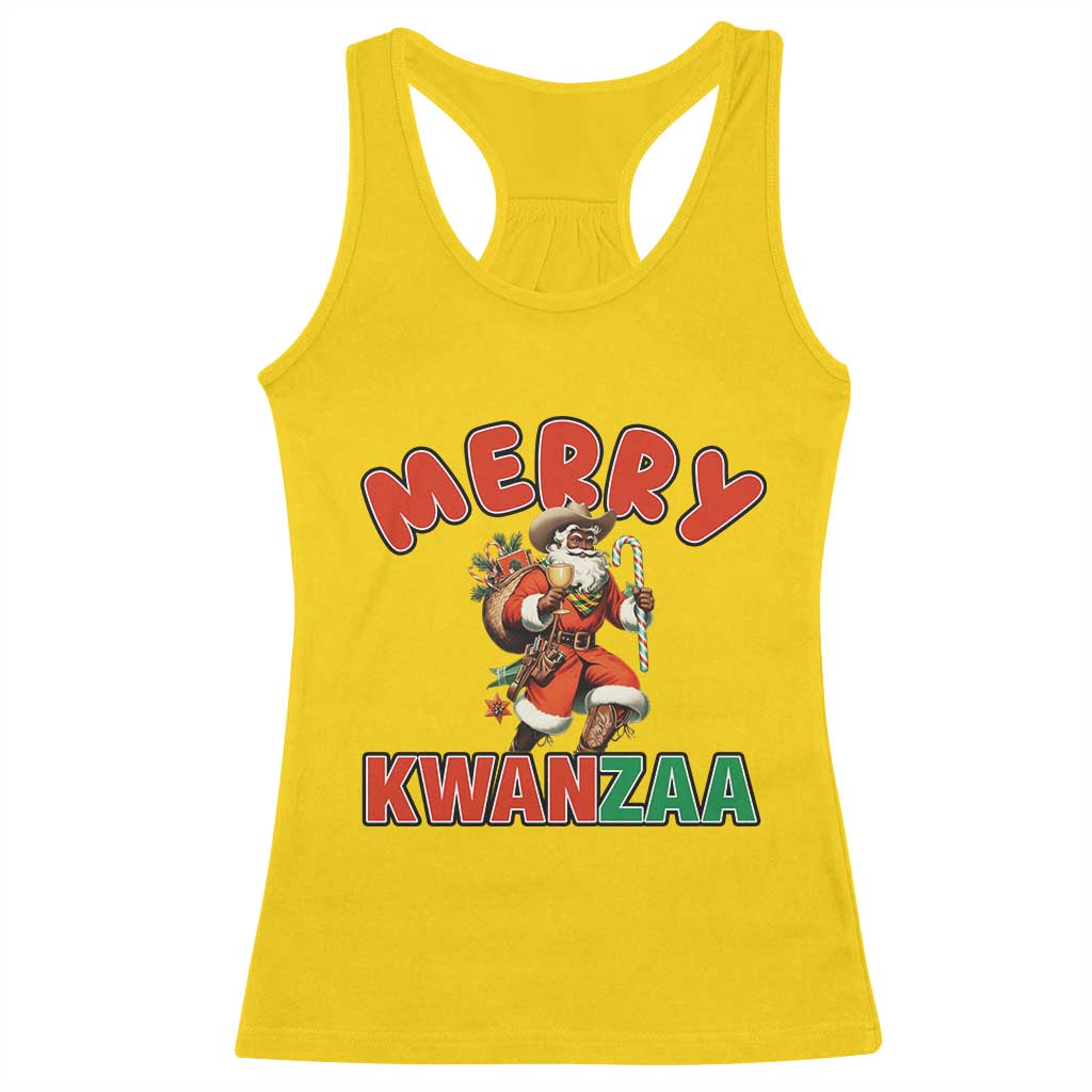 Merry Kwanzaa Cowboy Black Santa Racerback Tank Top African American Christmas Gift - Wonder Print Shop