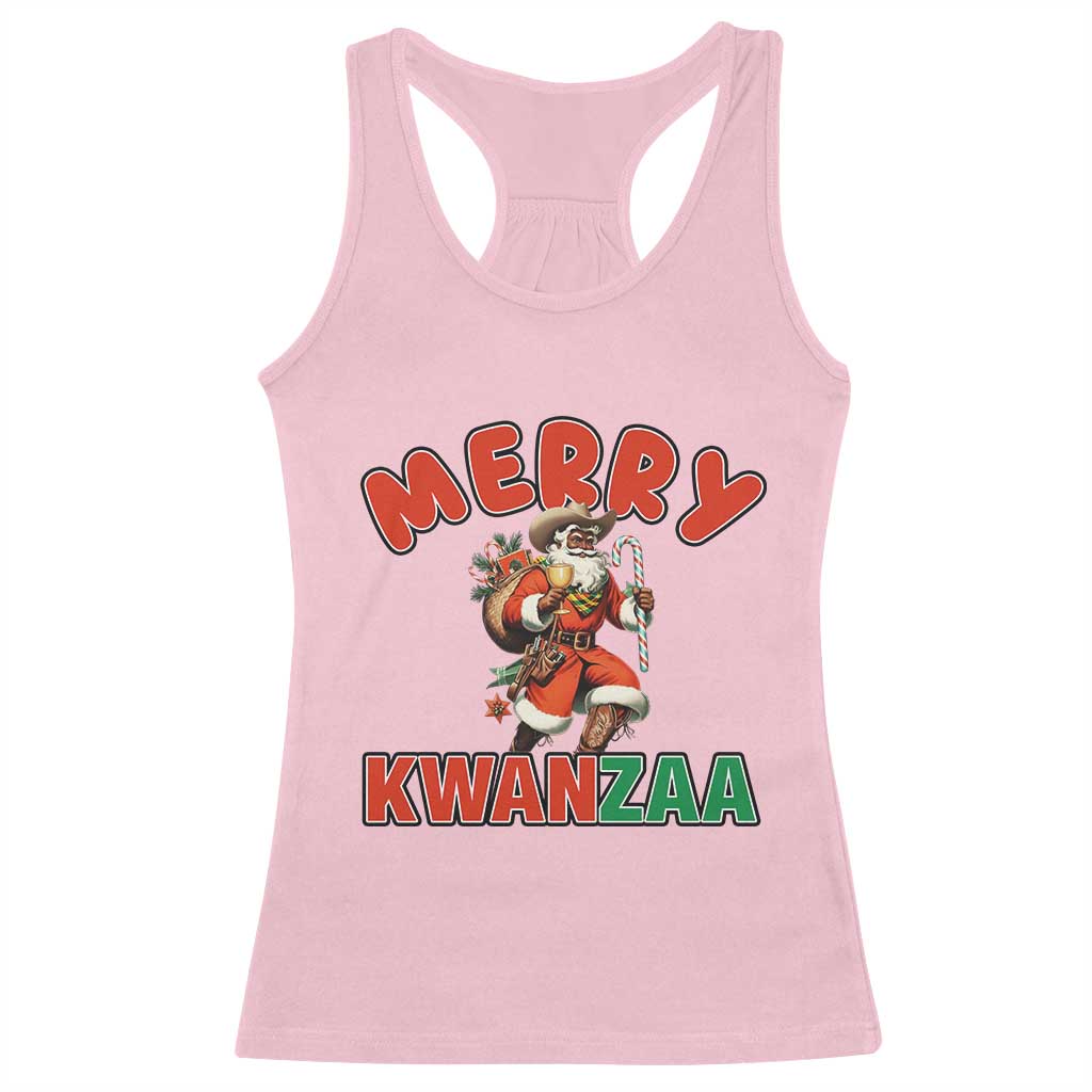 Merry Kwanzaa Cowboy Black Santa Racerback Tank Top African American Christmas Gift - Wonder Print Shop
