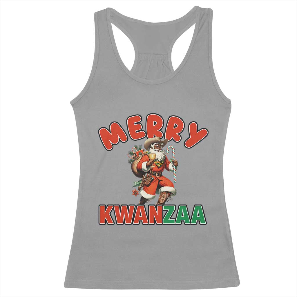 Merry Kwanzaa Cowboy Black Santa Racerback Tank Top African American Christmas Gift - Wonder Print Shop