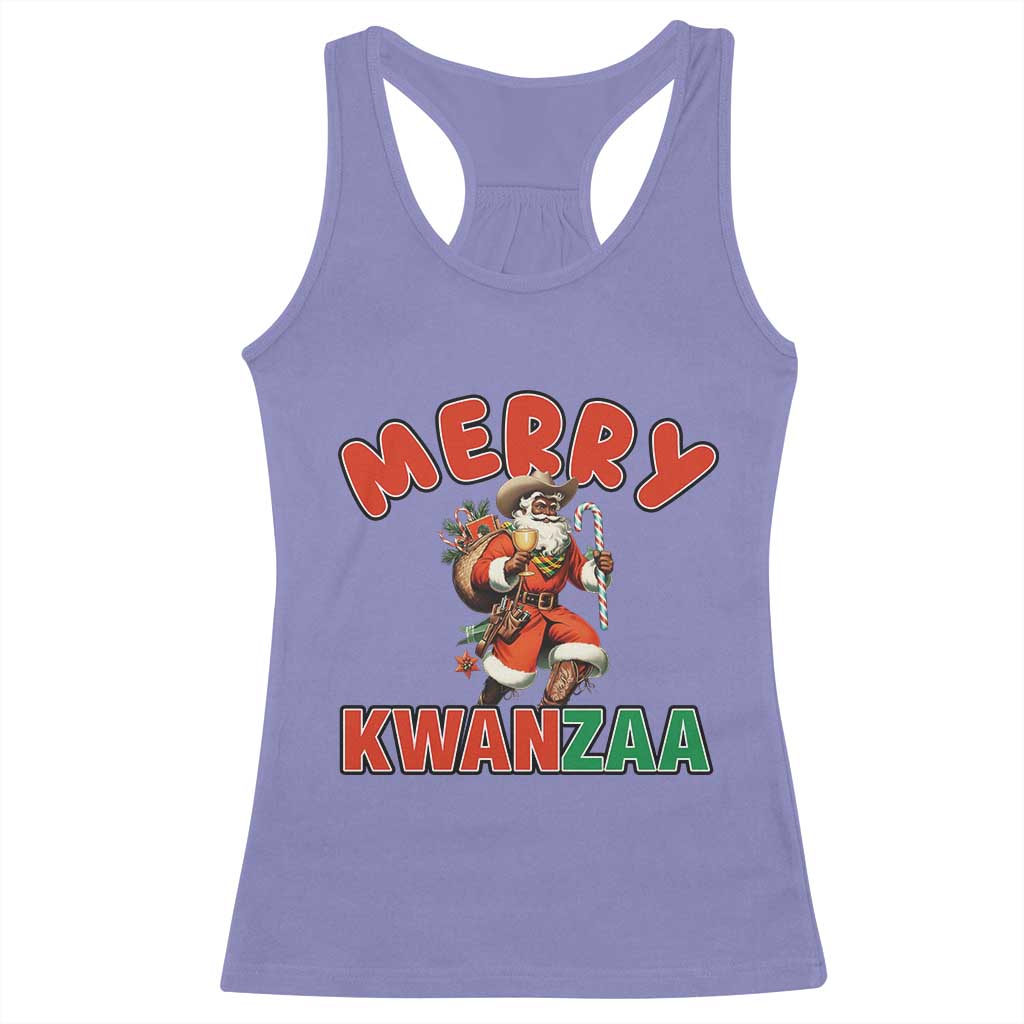 Merry Kwanzaa Cowboy Black Santa Racerback Tank Top African American Christmas Gift - Wonder Print Shop