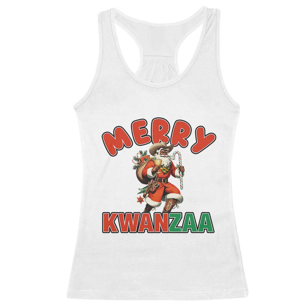 Merry Kwanzaa Cowboy Black Santa Racerback Tank Top African American Christmas Gift - Wonder Print Shop
