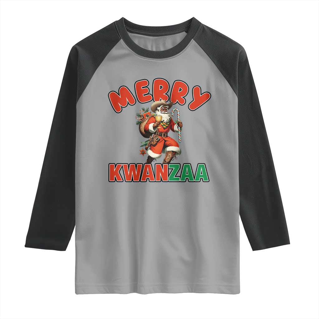 Merry Kwanzaa Cowboy Black Santa Raglan Shirt African American Christmas Gift - Wonder Print Shop