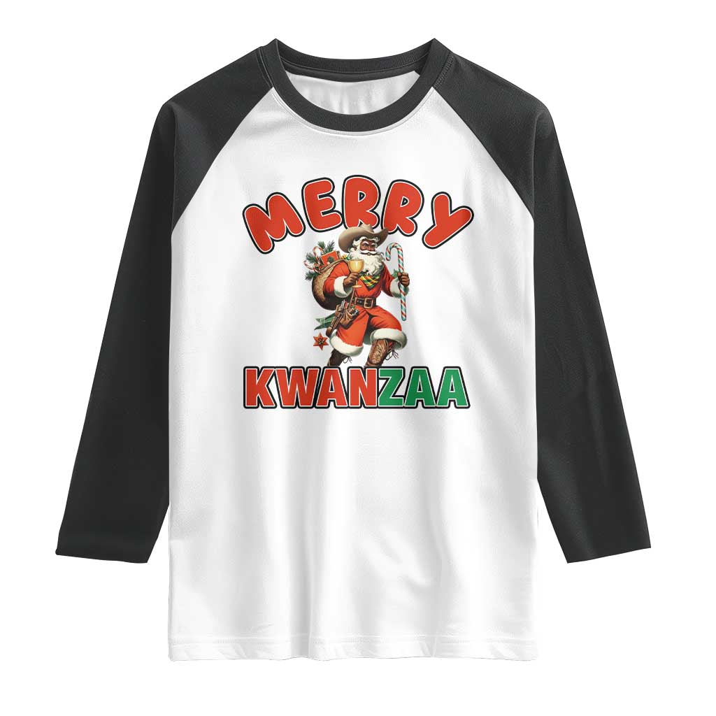 Merry Kwanzaa Cowboy Black Santa Raglan Shirt African American Christmas Gift - Wonder Print Shop