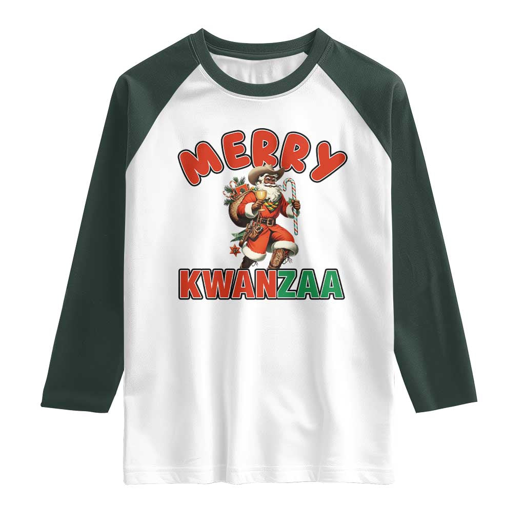 Merry Kwanzaa Cowboy Black Santa Raglan Shirt African American Christmas Gift - Wonder Print Shop