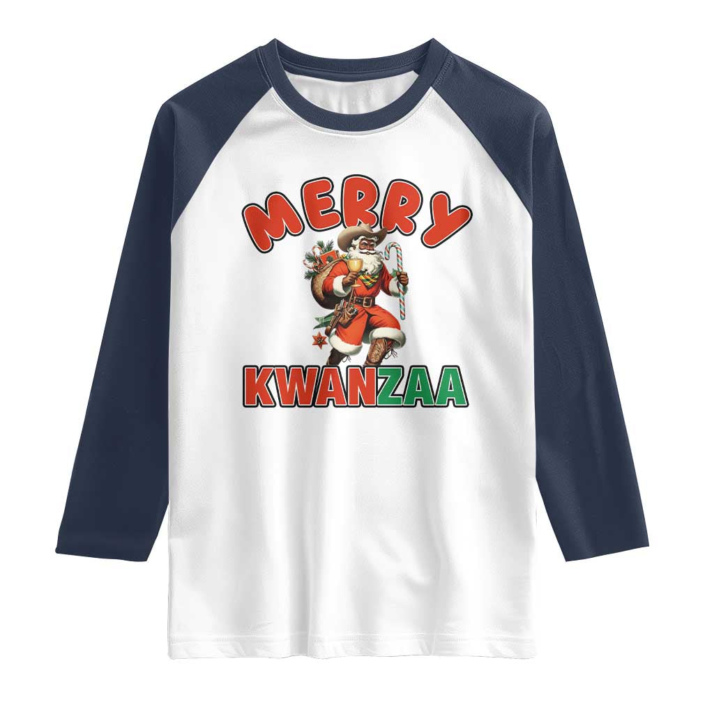 Merry Kwanzaa Cowboy Black Santa Raglan Shirt African American Christmas Gift - Wonder Print Shop