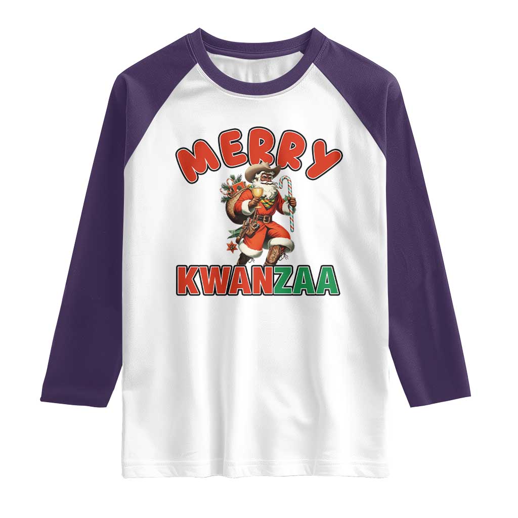 Merry Kwanzaa Cowboy Black Santa Raglan Shirt African American Christmas Gift - Wonder Print Shop