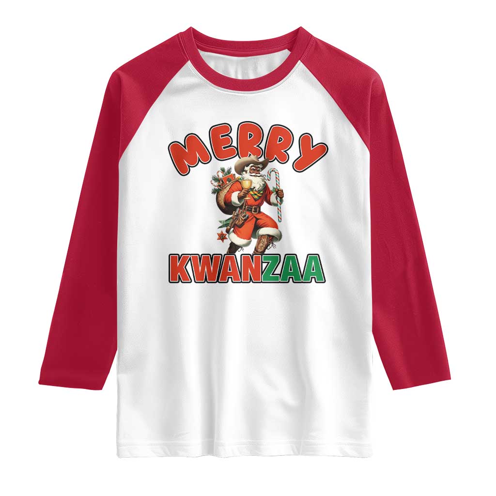 Merry Kwanzaa Cowboy Black Santa Raglan Shirt African American Christmas Gift - Wonder Print Shop