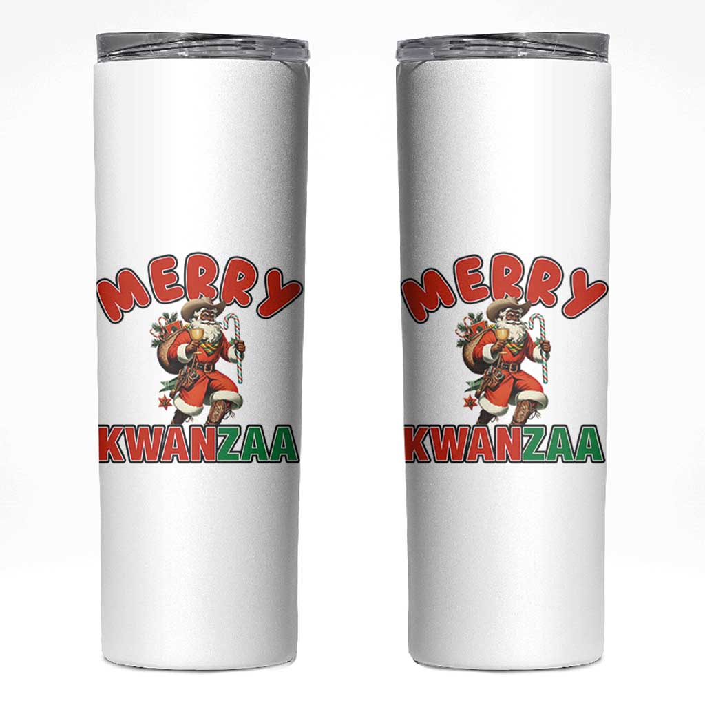 Merry Kwanzaa Cowboy Black Santa Skinny Tumbler African American Christmas Gift - Wonder Print Shop