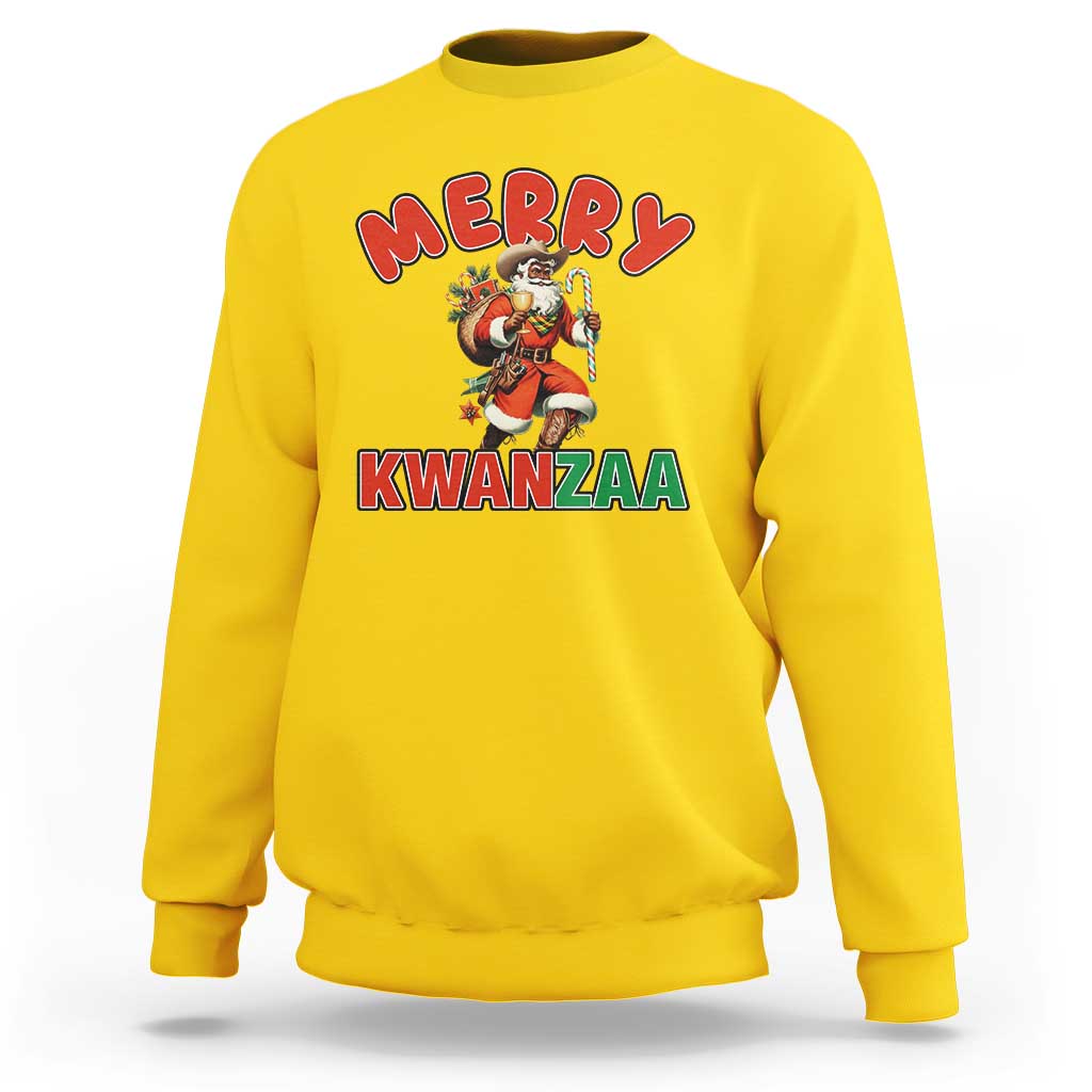 Merry Kwanzaa Cowboy Black Santa Sweatshirt African American Christmas Gift - Wonder Print Shop