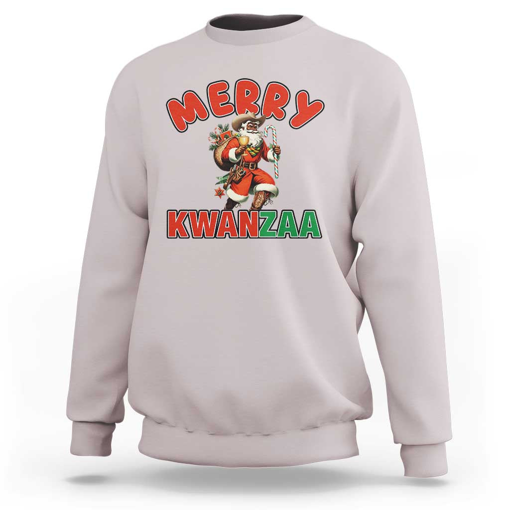 Merry Kwanzaa Cowboy Black Santa Sweatshirt African American Christmas Gift - Wonder Print Shop