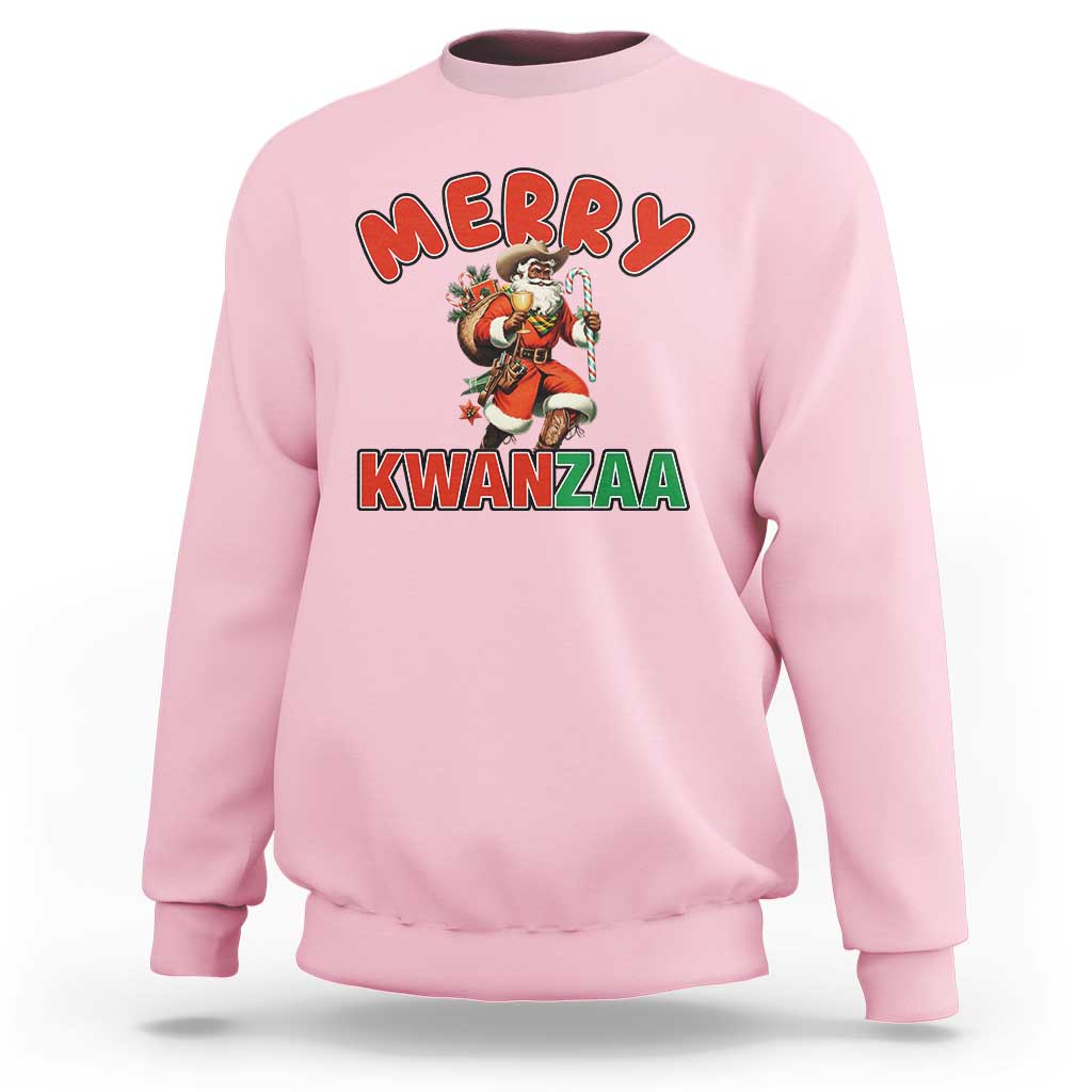 Merry Kwanzaa Cowboy Black Santa Sweatshirt African American Christmas Gift - Wonder Print Shop