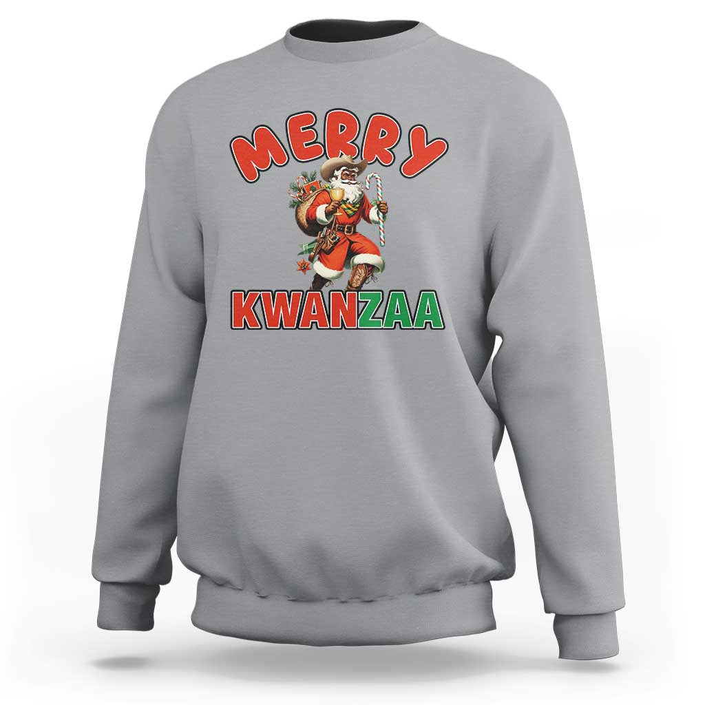 Merry Kwanzaa Cowboy Black Santa Sweatshirt African American Christmas Gift - Wonder Print Shop