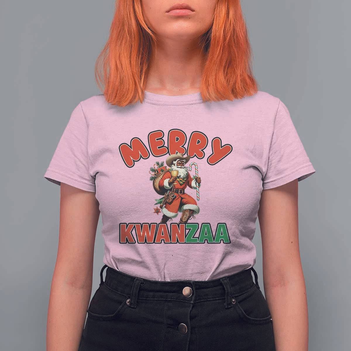 Merry Kwanzaa Cowboy Black Santa T Shirt For Women African American Christmas Gift - Wonder Print Shop