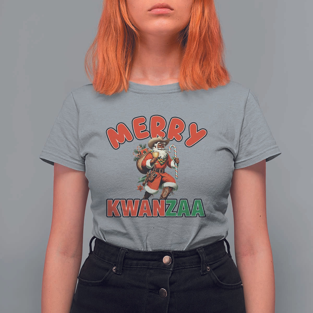 Merry Kwanzaa Cowboy Black Santa T Shirt For Women African American Christmas Gift - Wonder Print Shop