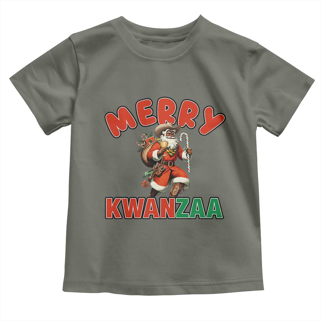 Merry Kwanzaa Cowboy Black Santa Toddler T Shirt African American Christmas Gift - Wonder Print Shop