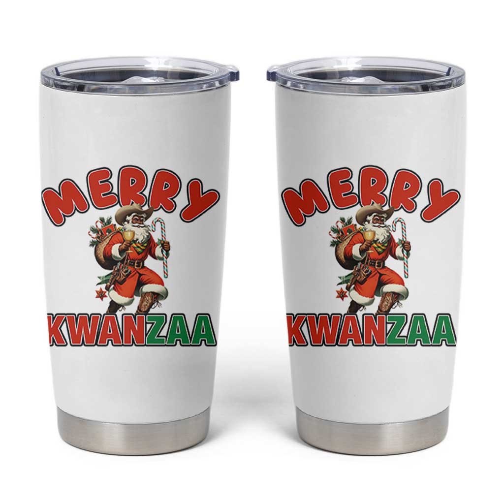 Merry Kwanzaa Cowboy Black Santa Tumbler Cup African American Christmas Gift - Wonder Print Shop
