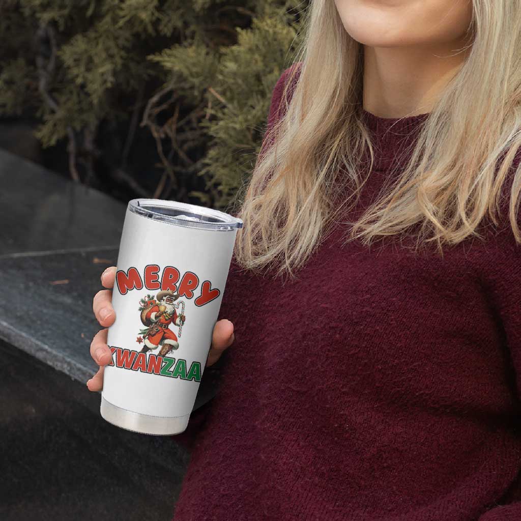 Merry Kwanzaa Cowboy Black Santa Tumbler Cup African American Christmas Gift - Wonder Print Shop