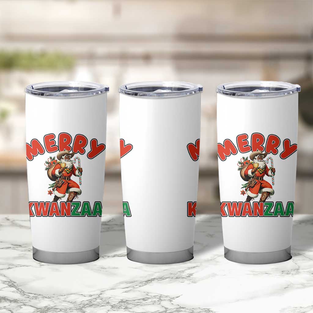 Merry Kwanzaa Cowboy Black Santa Tumbler Cup African American Christmas Gift - Wonder Print Shop