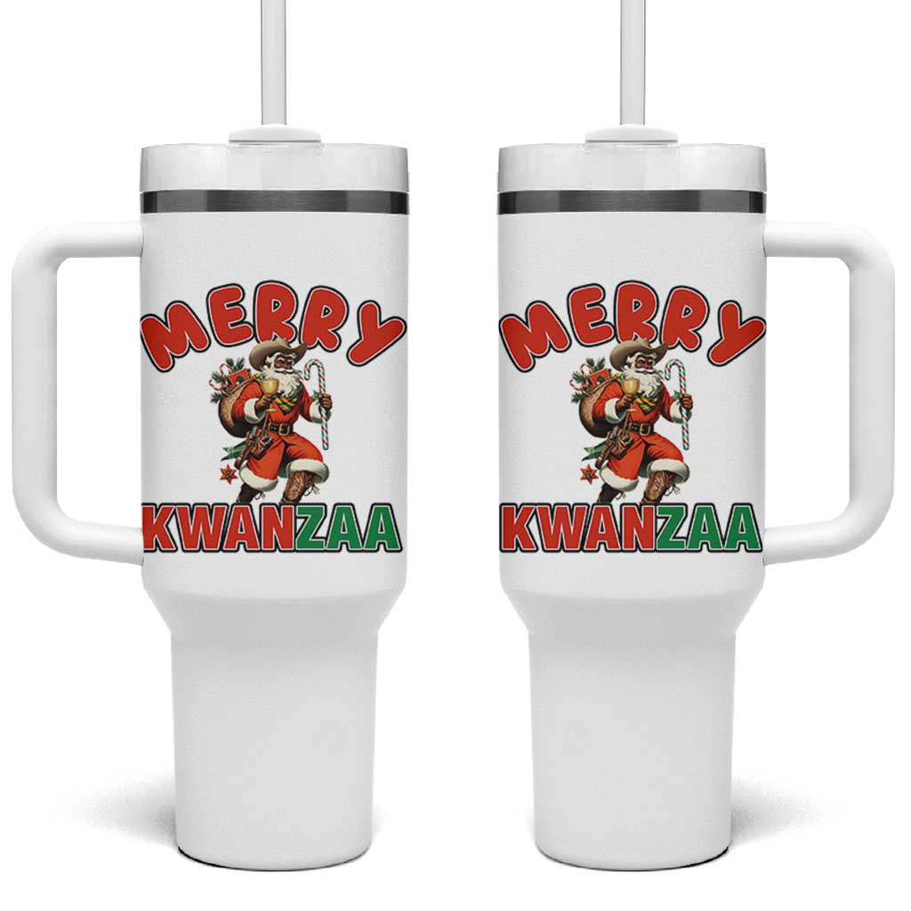 Merry Kwanzaa Cowboy Black Santa Tumbler With Handle African American Christmas Gift - Wonder Print Shop