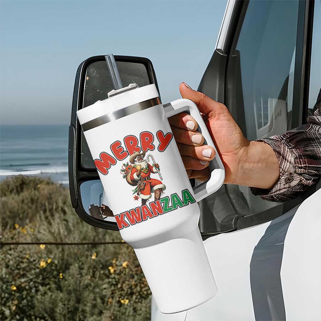 Merry Kwanzaa Cowboy Black Santa Tumbler With Handle African American Christmas Gift - Wonder Print Shop