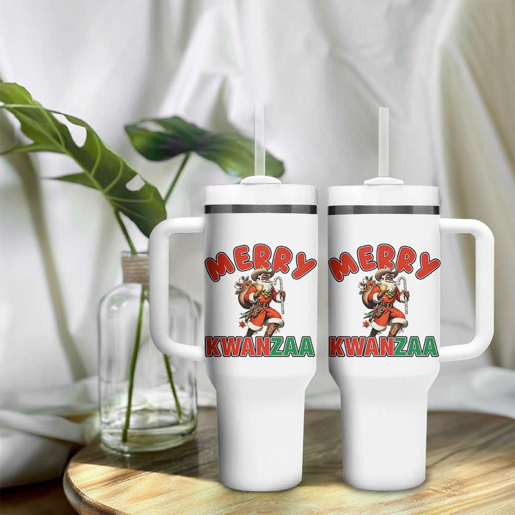 Merry Kwanzaa Cowboy Black Santa Tumbler With Handle African American Christmas Gift - Wonder Print Shop