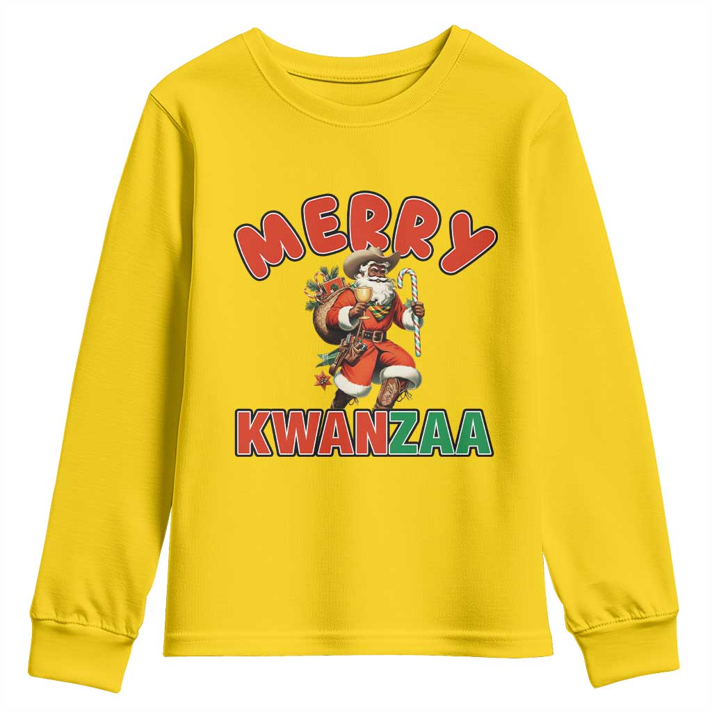 Merry Kwanzaa Cowboy Black Santa Youth Sweatshirt African American Christmas Gift - Wonder Print Shop