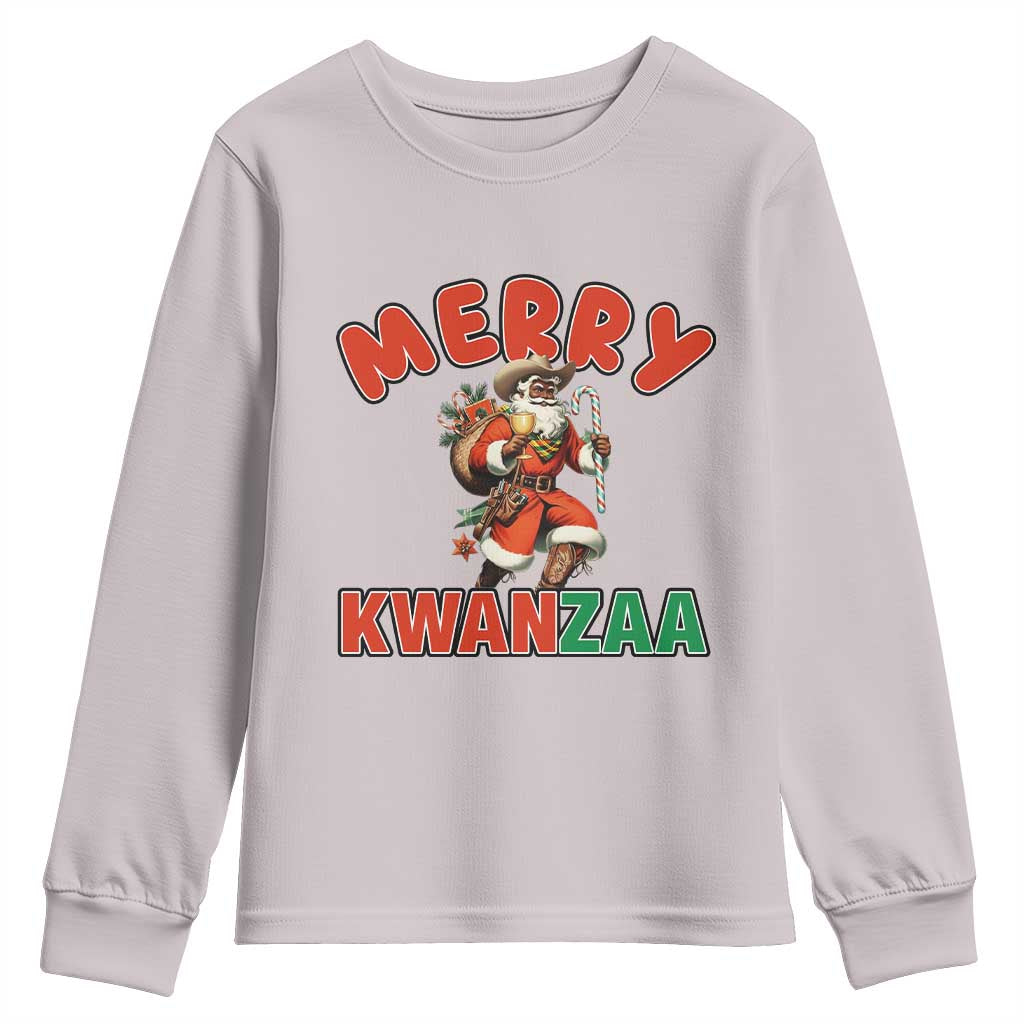 Merry Kwanzaa Cowboy Black Santa Youth Sweatshirt African American Christmas Gift - Wonder Print Shop