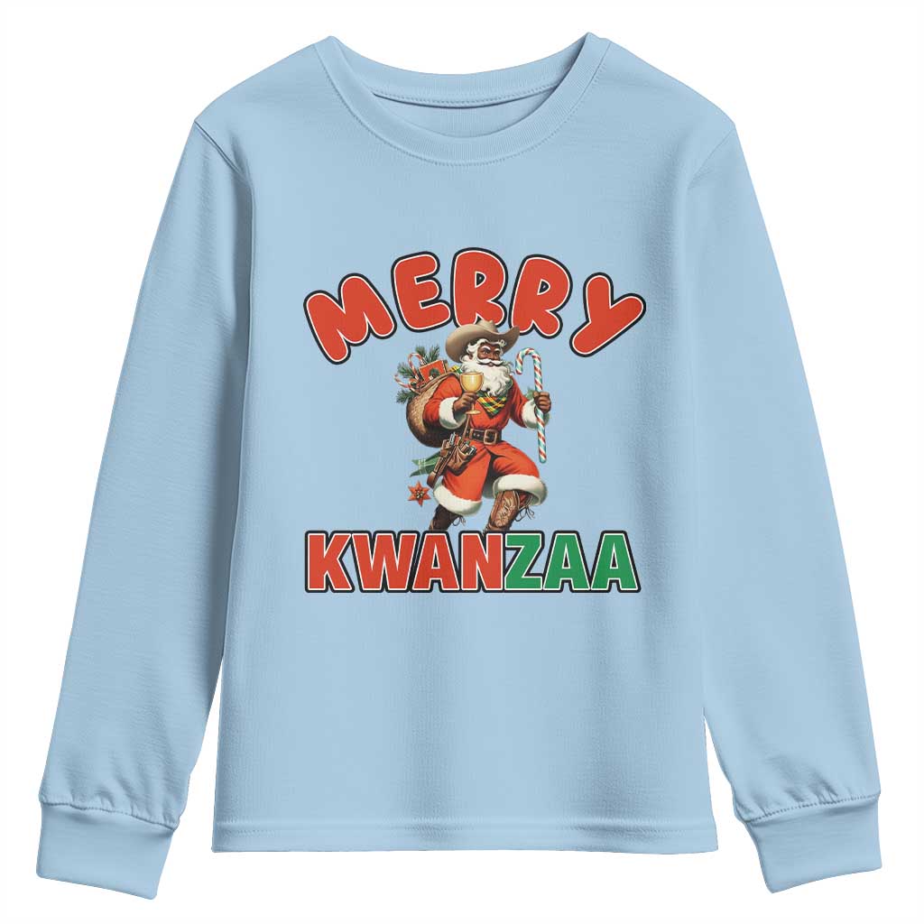 Merry Kwanzaa Cowboy Black Santa Youth Sweatshirt African American Christmas Gift - Wonder Print Shop