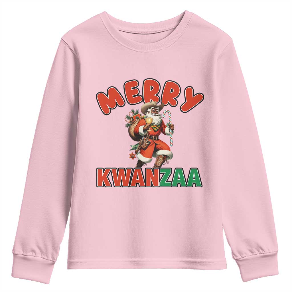Merry Kwanzaa Cowboy Black Santa Youth Sweatshirt African American Christmas Gift - Wonder Print Shop