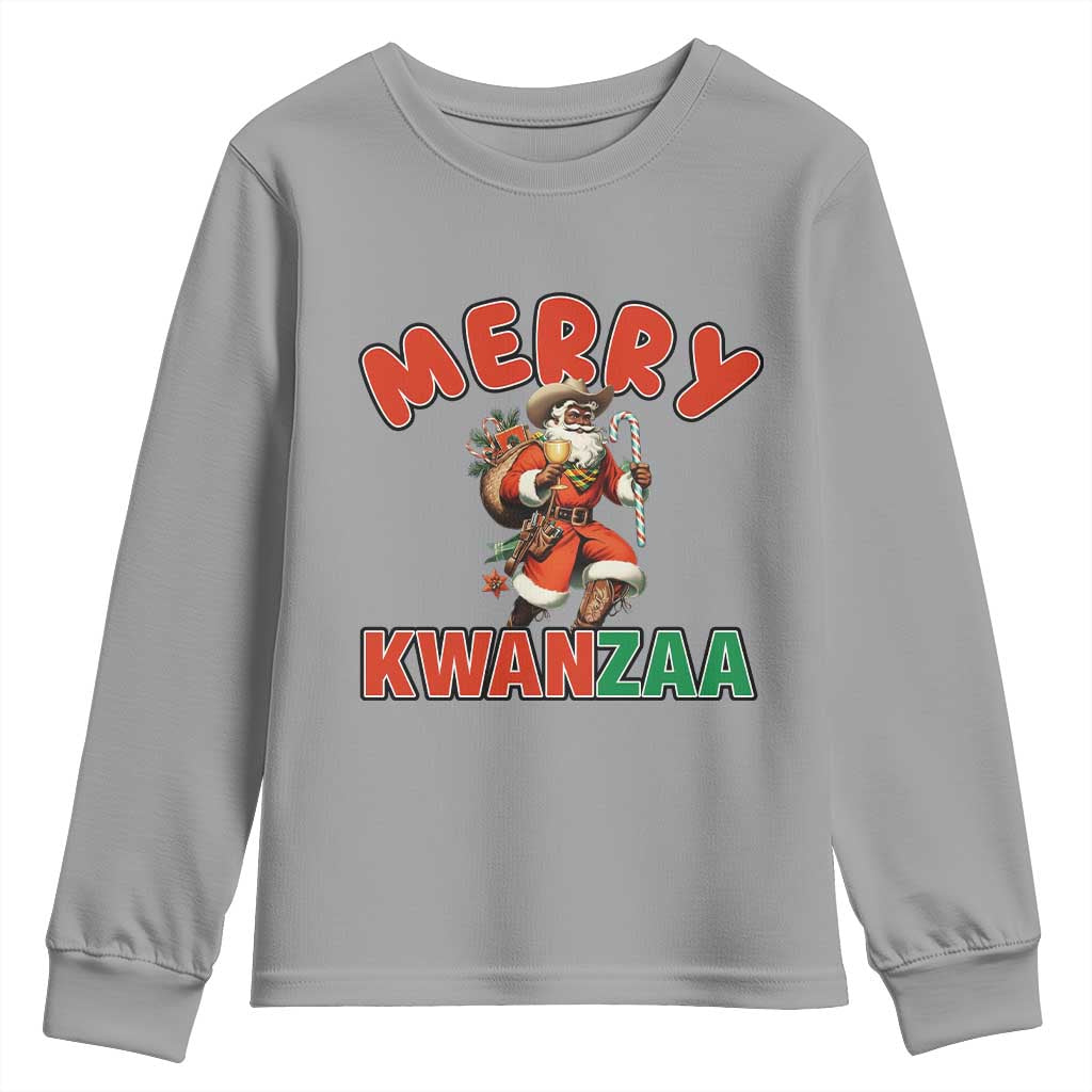 Merry Kwanzaa Cowboy Black Santa Youth Sweatshirt African American Christmas Gift - Wonder Print Shop