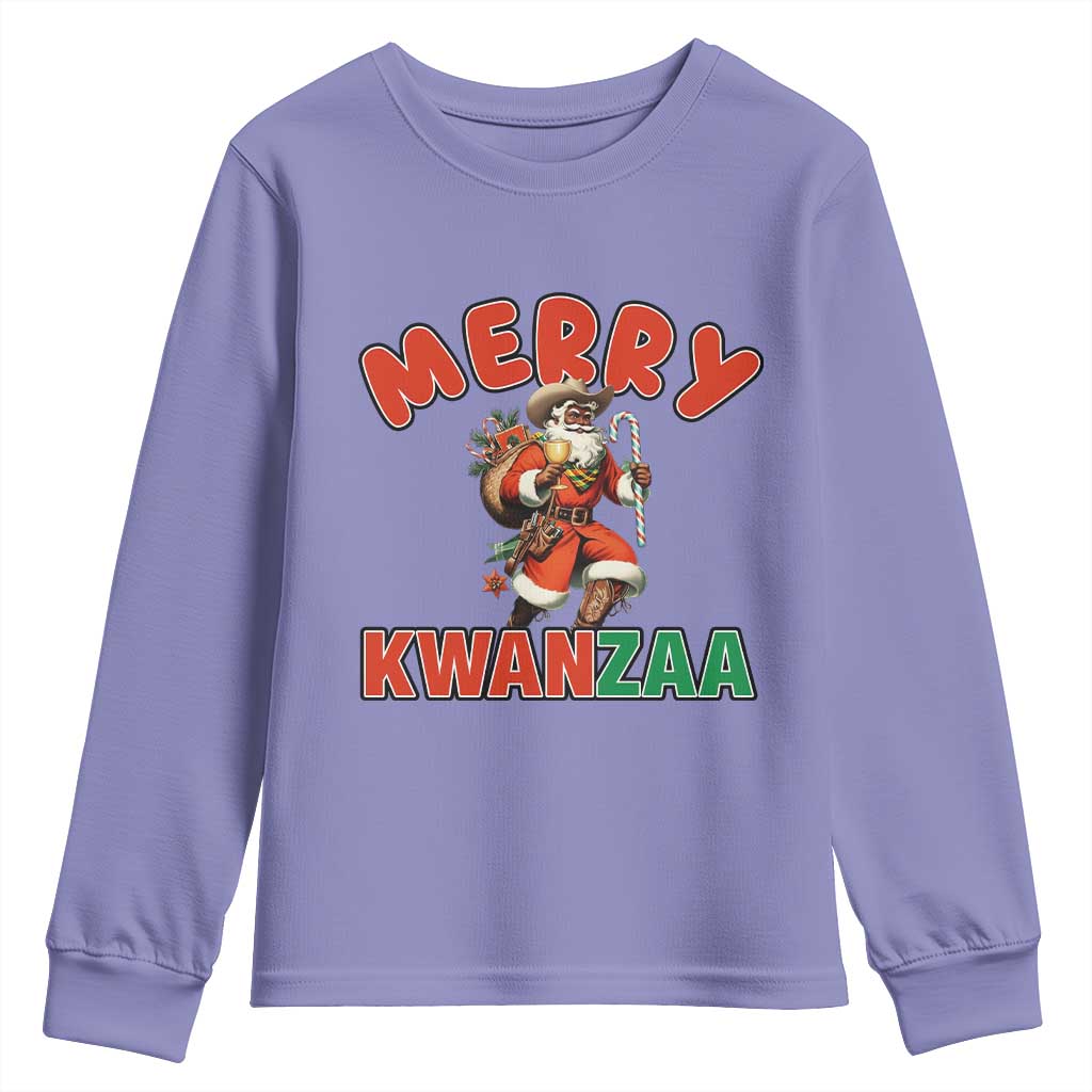 Merry Kwanzaa Cowboy Black Santa Youth Sweatshirt African American Christmas Gift - Wonder Print Shop