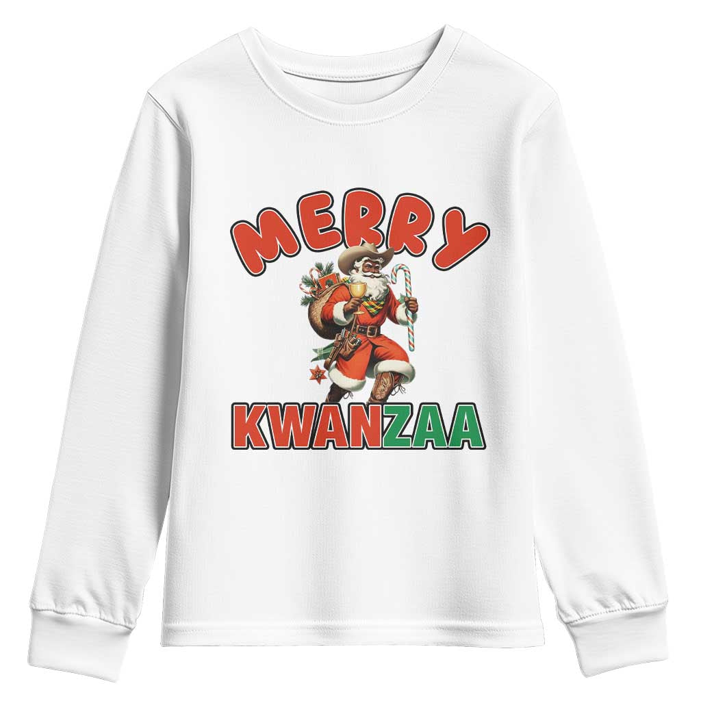 Merry Kwanzaa Cowboy Black Santa Youth Sweatshirt African American Christmas Gift - Wonder Print Shop