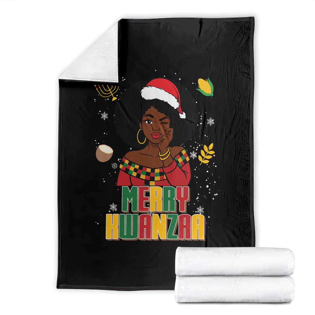 Merry Kwanzaa African American Girl Santa Hat Throw Blanket Christmas Gift - Wonder Print Shop