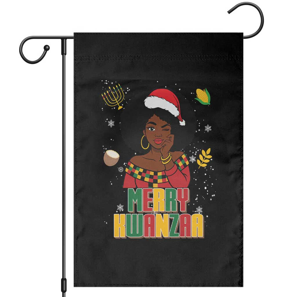 Merry Kwanzaa African American Girl Santa Hat Garden Flag Christmas Gift - Wonder Print Shop