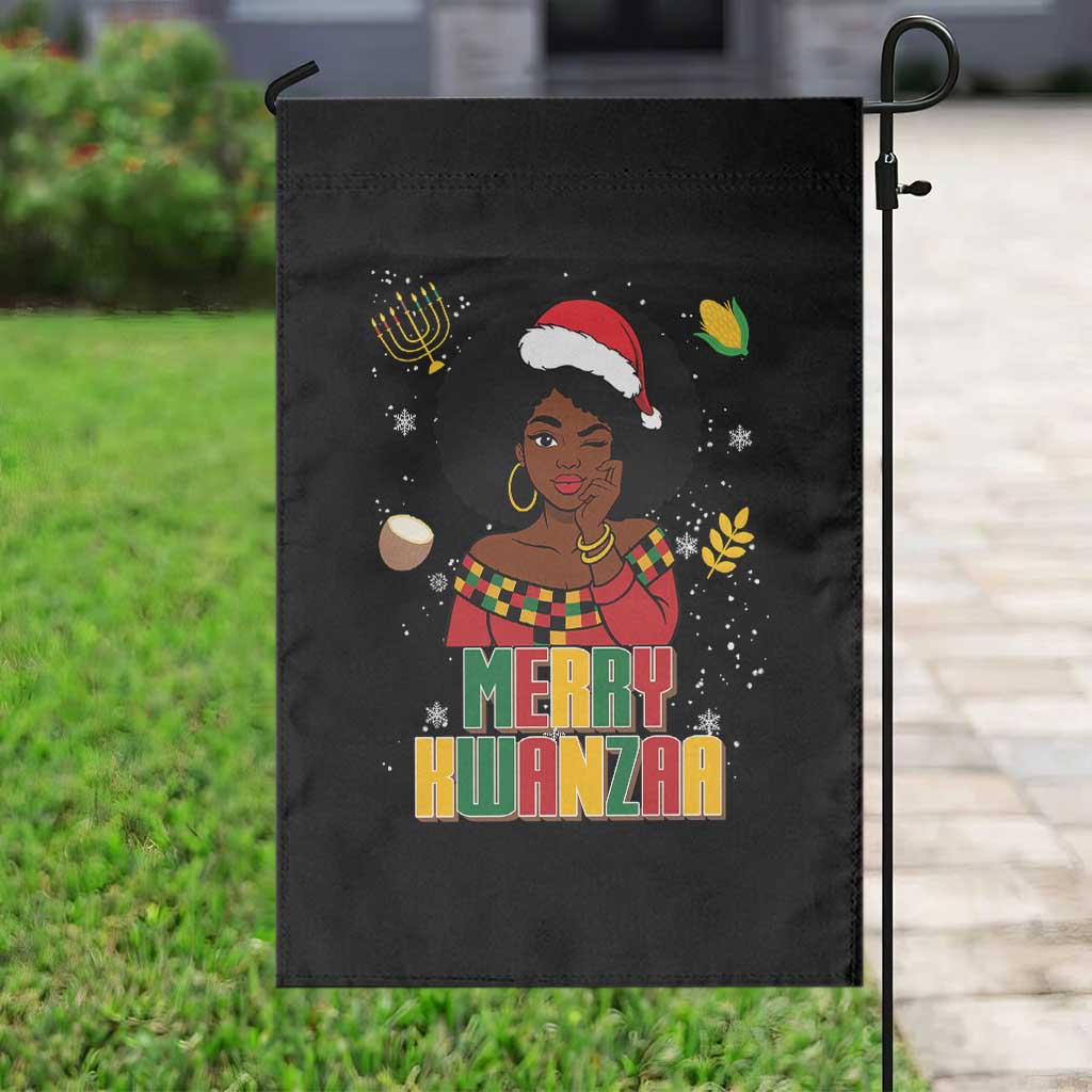 Merry Kwanzaa African American Girl Santa Hat Garden Flag Christmas Gift - Wonder Print Shop