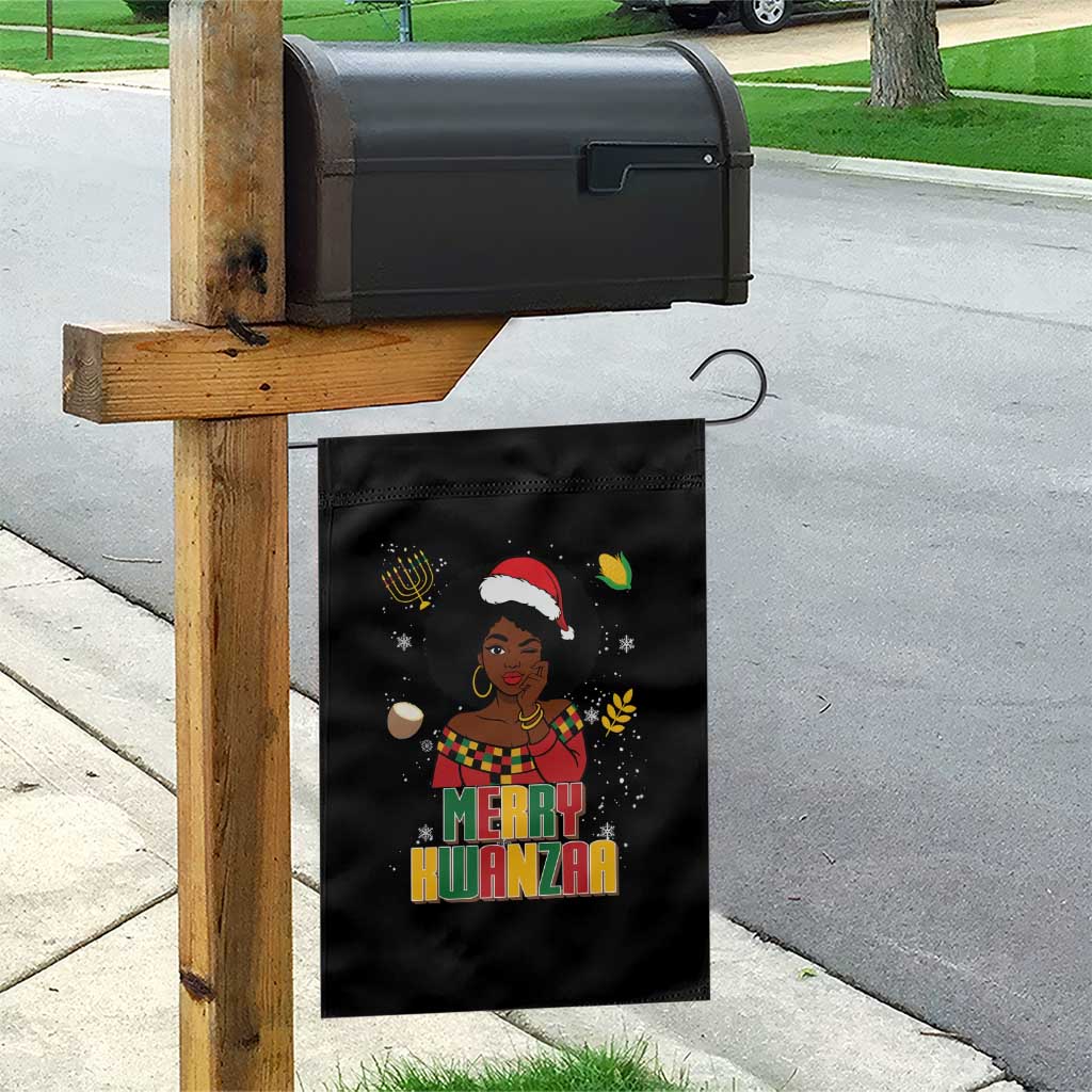 Merry Kwanzaa African American Girl Santa Hat Garden Flag Christmas Gift - Wonder Print Shop