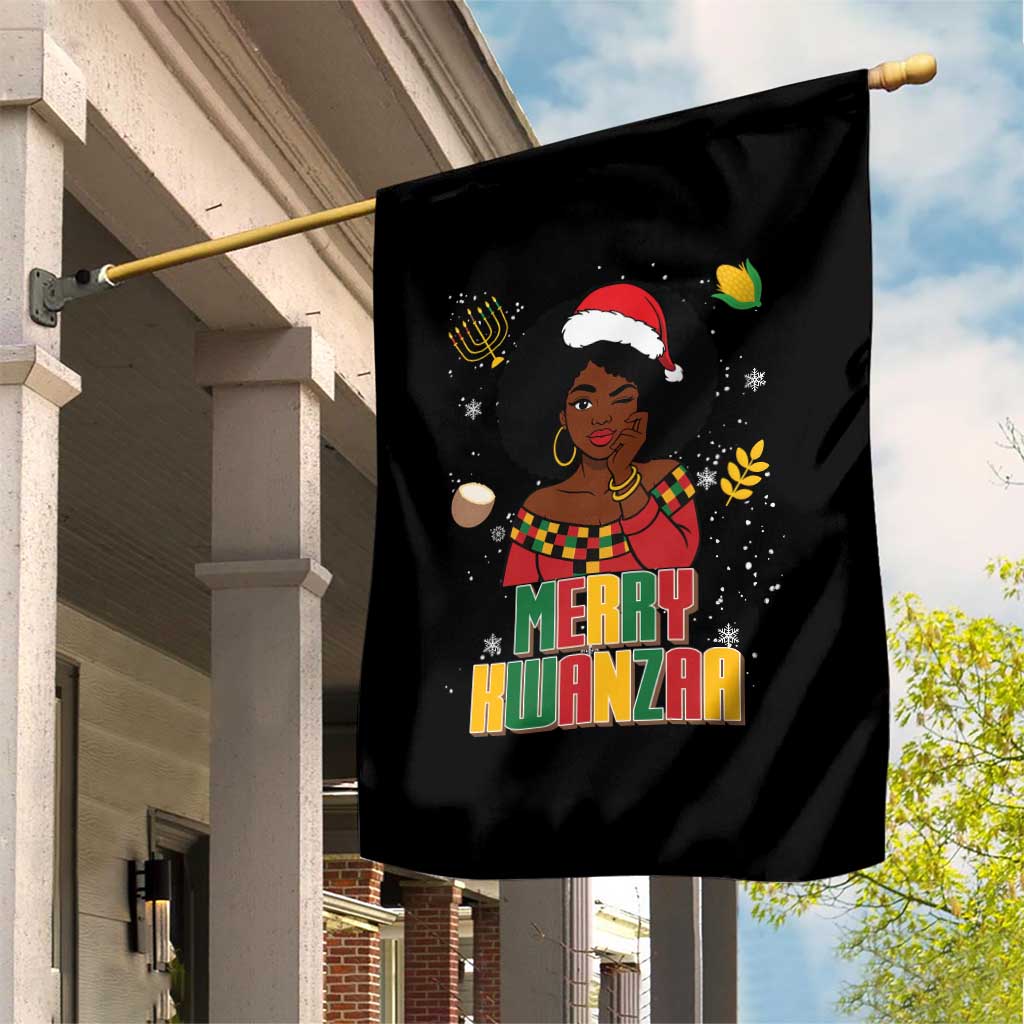 Merry Kwanzaa African American Girl Santa Hat Garden Flag Christmas Gift - Wonder Print Shop