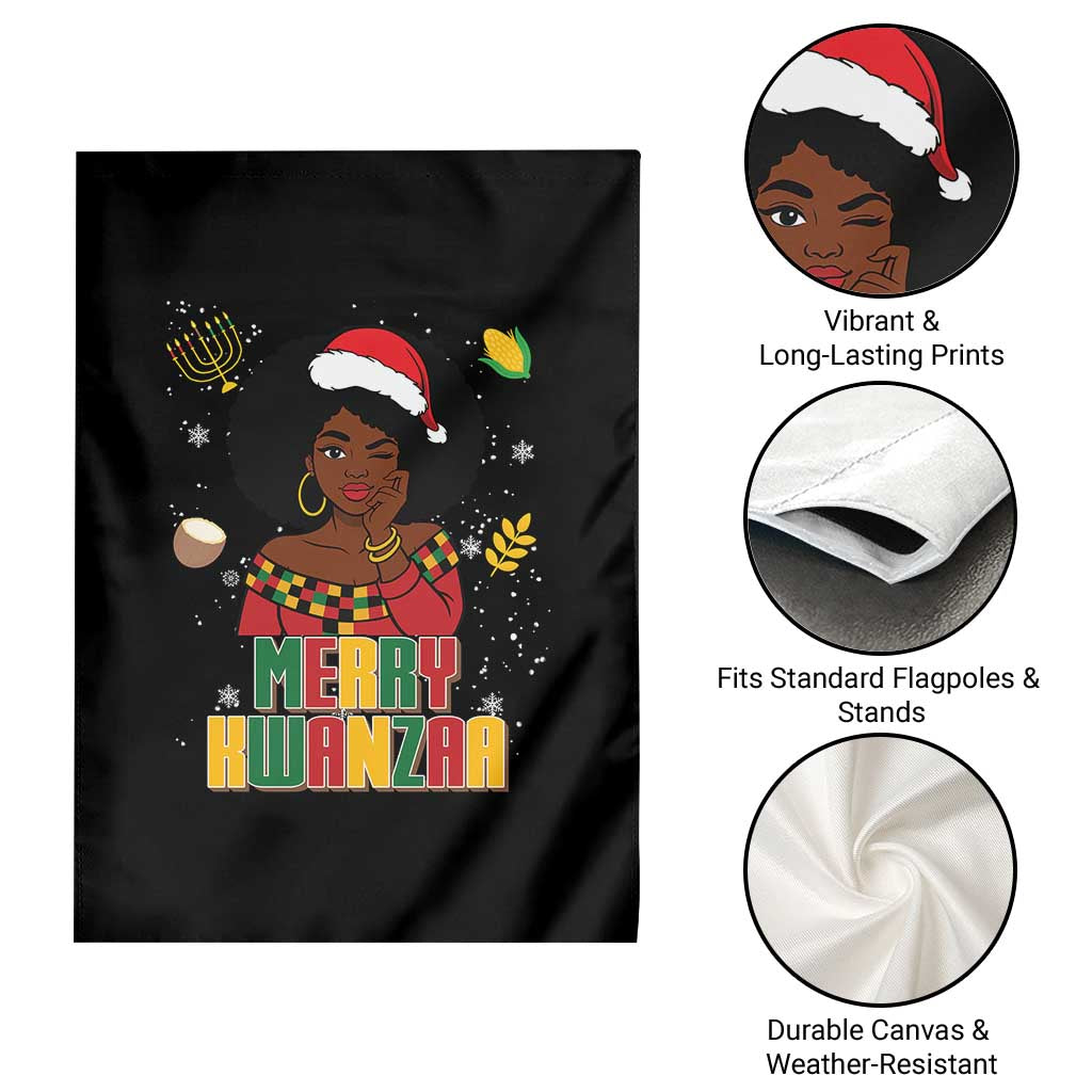Merry Kwanzaa African American Girl Santa Hat Garden Flag Christmas Gift - Wonder Print Shop