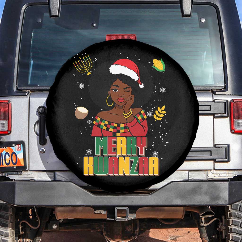 Merry Kwanzaa African American Girl Santa Hat Spare Tire Cover Christmas Gift - Wonder Print Shop
