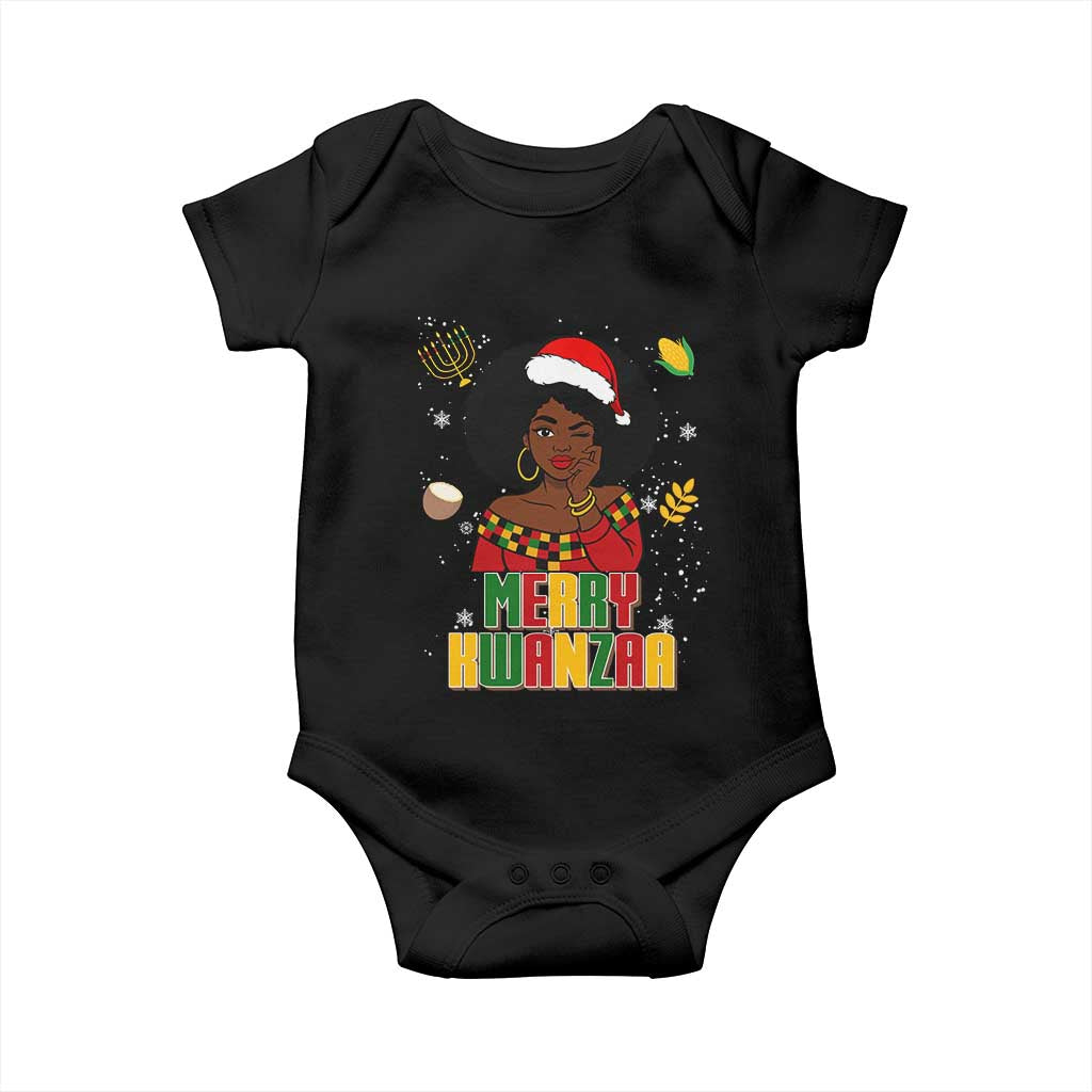 Merry Kwanzaa African American Girl Santa Hat Baby Onesie Christmas Gift - Wonder Print Shop