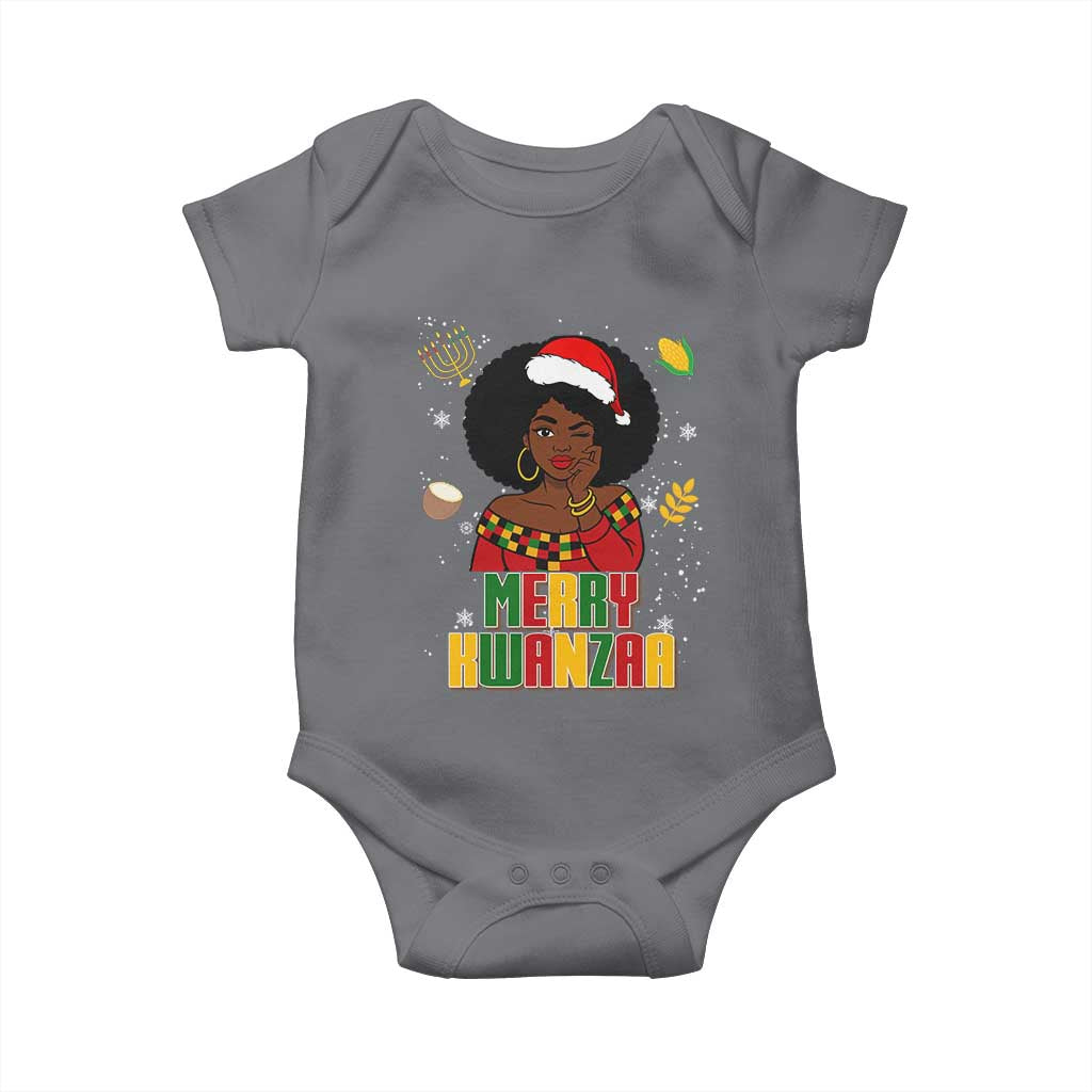 Merry Kwanzaa African American Girl Santa Hat Baby Onesie Christmas Gift - Wonder Print Shop