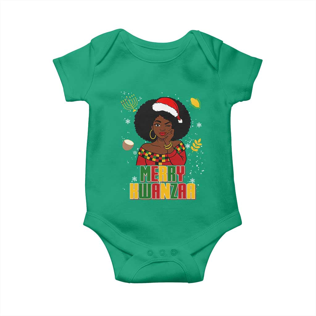 Merry Kwanzaa African American Girl Santa Hat Baby Onesie Christmas Gift - Wonder Print Shop