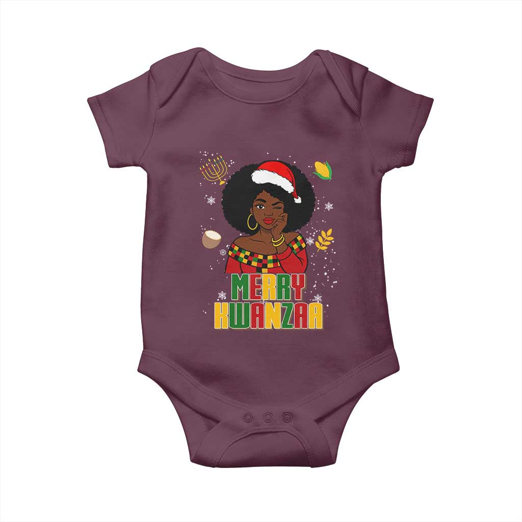 Merry Kwanzaa African American Girl Santa Hat Baby Onesie Christmas Gift - Wonder Print Shop